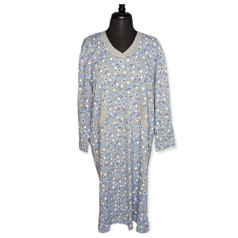 Enchanted Sleepwear Long Sleeve Gray & Blue Snowman Night Gown Size 18/20